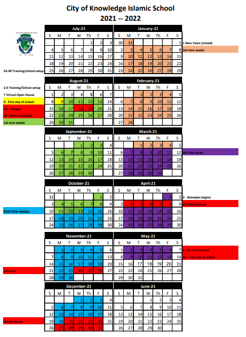 2021-2022 Academic Calendar